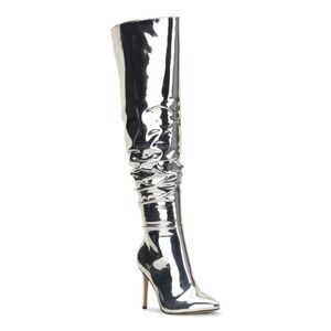 INC Womens Silver Slouch Iyonna Pointed Toe Stiletto Zip-Up Heeled Boots 6.5 M